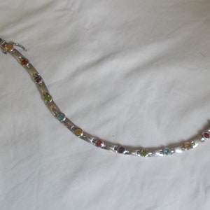 Vintage~Gem~Stone~Tennis~Bracelet~Sterling~Silver~7 1/4"~Womans~Fine~925~Jewelry~16+gm~Womens~Estate~Purchase