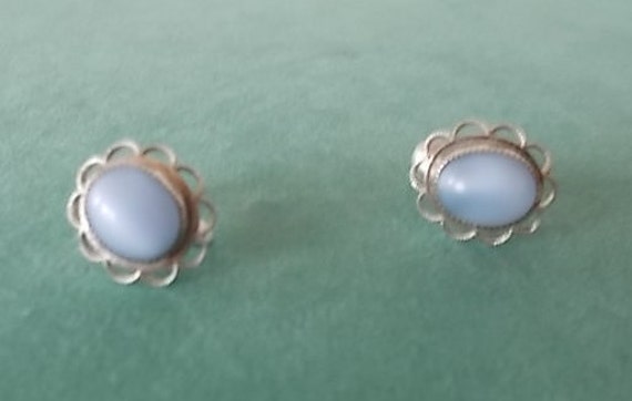 Vintage~14K~White~GF~Earrings~Screwback~Lite Blue… - image 2