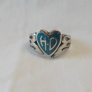Genuine~Licensed~HARLEY DAVIDSON~Ring~Turquoise~HD~Heart~Flames~90&#39;s~Old~Stock~Sizes~4 thru~9~Woman&#39;s~Teen~Harley Rider Jewelry~Women&#39;s~