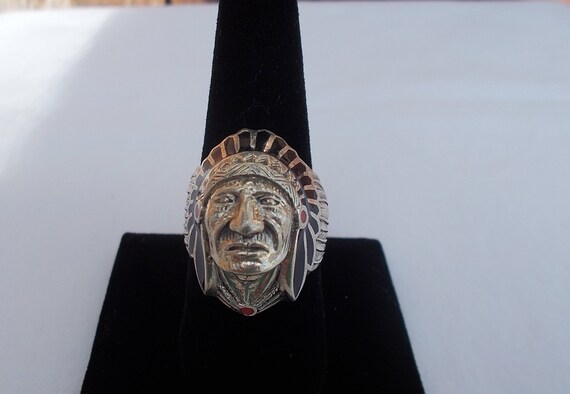 Vintage~Sterling Silver~Chief~Ring~Indian~Chief~He