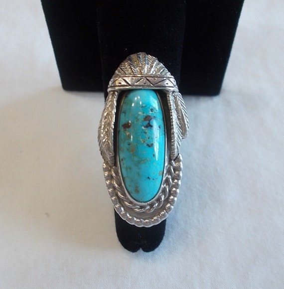 Big Big!! Vintage Navajo Turquoise Sterling Silver Native American Jewelry Ring Old Big Big!! Vintage Navajo Turquoise Sterling Silver Native American Jewelry Ring Old