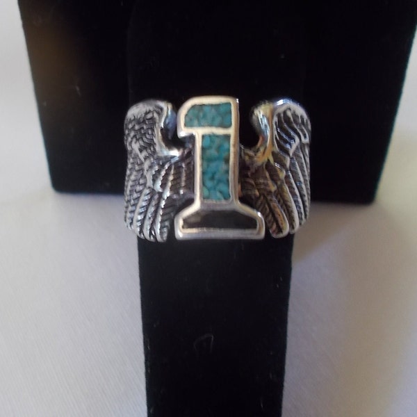 Vintage~Old~G & S~#1~Wings~Ring~Biker~Jewelry~Sizes~Harley Davidson Rider~Biker~Signed~7+gm.~Turquoise~Onyx~80's~Mens~Womans~Jewelry~Mans