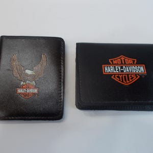 Cartera de cuero Harley Davidson auténtica, años 80, stock antiguo, billetera plegable, motocicleta, motociclista, accesorio, EE. UU., billetera plegable, joyería, regalo