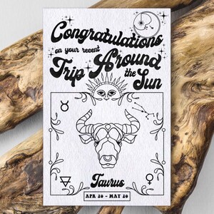 Printable Zodiac Birthday Card - Taurus - Digital Download PDF 5x7in
