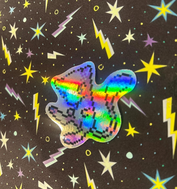 Holographic Mew Sticker | Retro Pixel Pokémon Vinyl Decal | Psychic Type, Gaming, Laptop, Water Bottle, Kawaii Gift