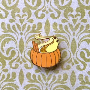Pumpkin Spice Hard Enamel Pin // Fall Autumn Pumpkin Spice Latte Lapel Badge // Halloween Accessory