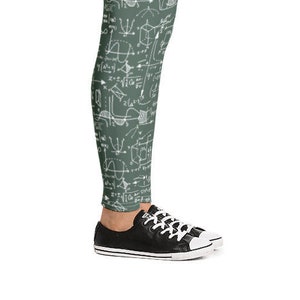 Math Equations Leggings - Chalk Board Writing - Green, Black, White - Maths and Science Teachers
