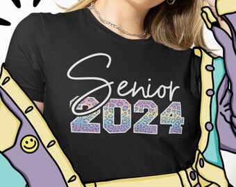 Senior 2024 Rainbow Leopard Print T-Shirt