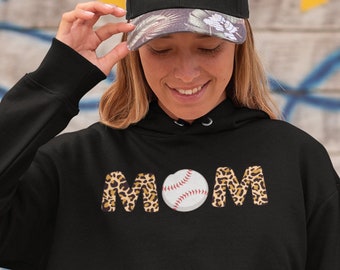 Baseball Mom Leopard Print Hoodie Sweatshirt