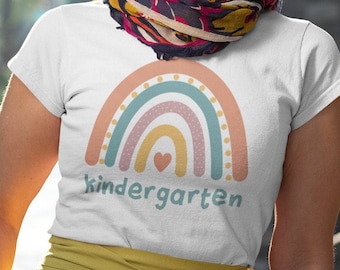 Kindergarten T-Shirt - Boho Rainbow - Polka Dots Heart - Elementary School Teacher - Hello Kindergarten - First Day Outfit