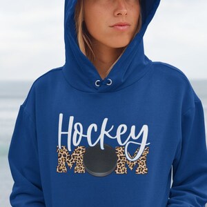 Hockey Mom Hoodie Sweatshirt - Leopard Print with Hockey Puck