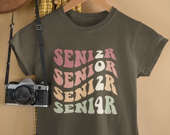 SENIOR 2024 Class T-Shirt - Groovy Wavy Stacked - Boho Hippie