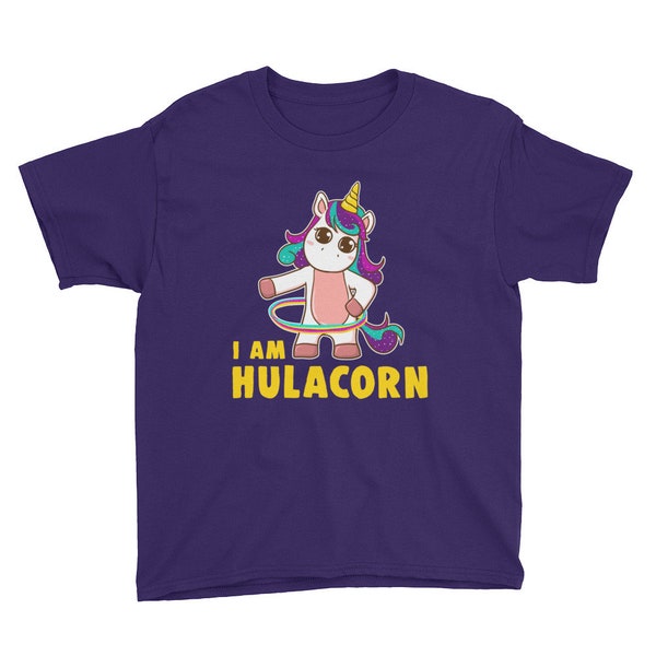 Girl's Funny Unicorn Shirt Hulacorn Hula Hooping Youth Short Sleeve T-Shirt
