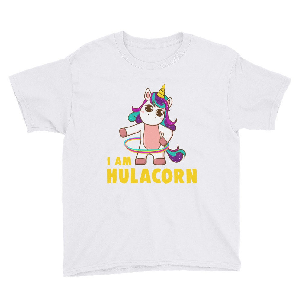 Girl's Funny Unicorn Shirt Hulacorn Hula Hooping Youth Short
