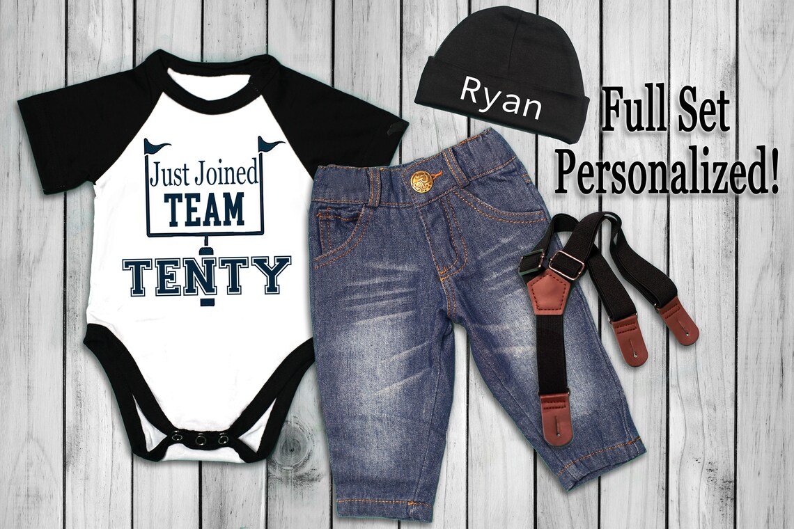 Personalized Newborn Baby Football Clothes Jeans Suspenders. Etsy