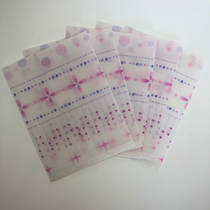 Pink 4x3 inch pack of five bags Printed vellum flat bags