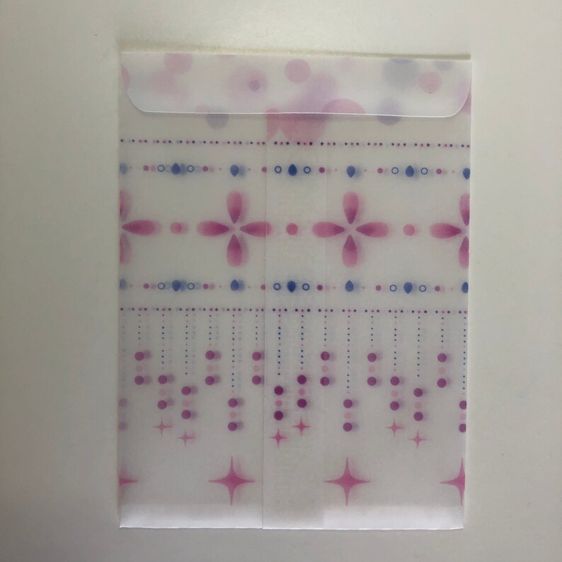 Pink 4x3 inch pack of five bags Printed vellum flat bags