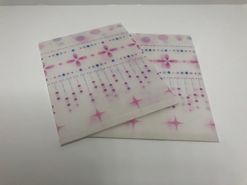 Pink 4x3 inch pack of five bags Printed vellum flat bags