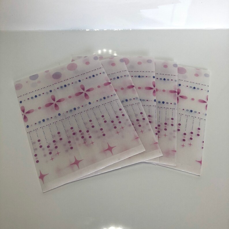 Pink 4x3 inch pack of five bags Printed vellum flat bags