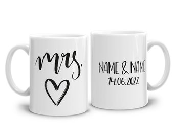 Becher / Tassen Set "Mrs. und Mr."  Hochzeitsgeschenk - Personalisierbar