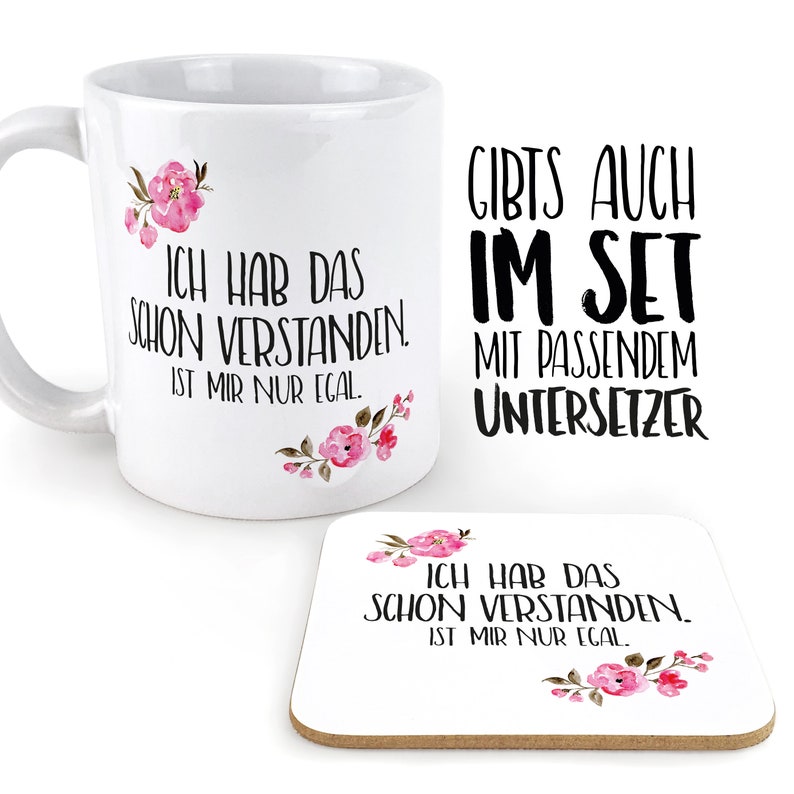 Tasse mit Spruch: Ich hab das schon verstanden... Personalisierbar mit Blumen in rosa, blau oder lila zdjęcie 5