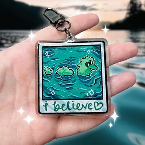 Fuzzy Worm Nessie "I Believe" ~ Glitter Acrylic Keychain Charm