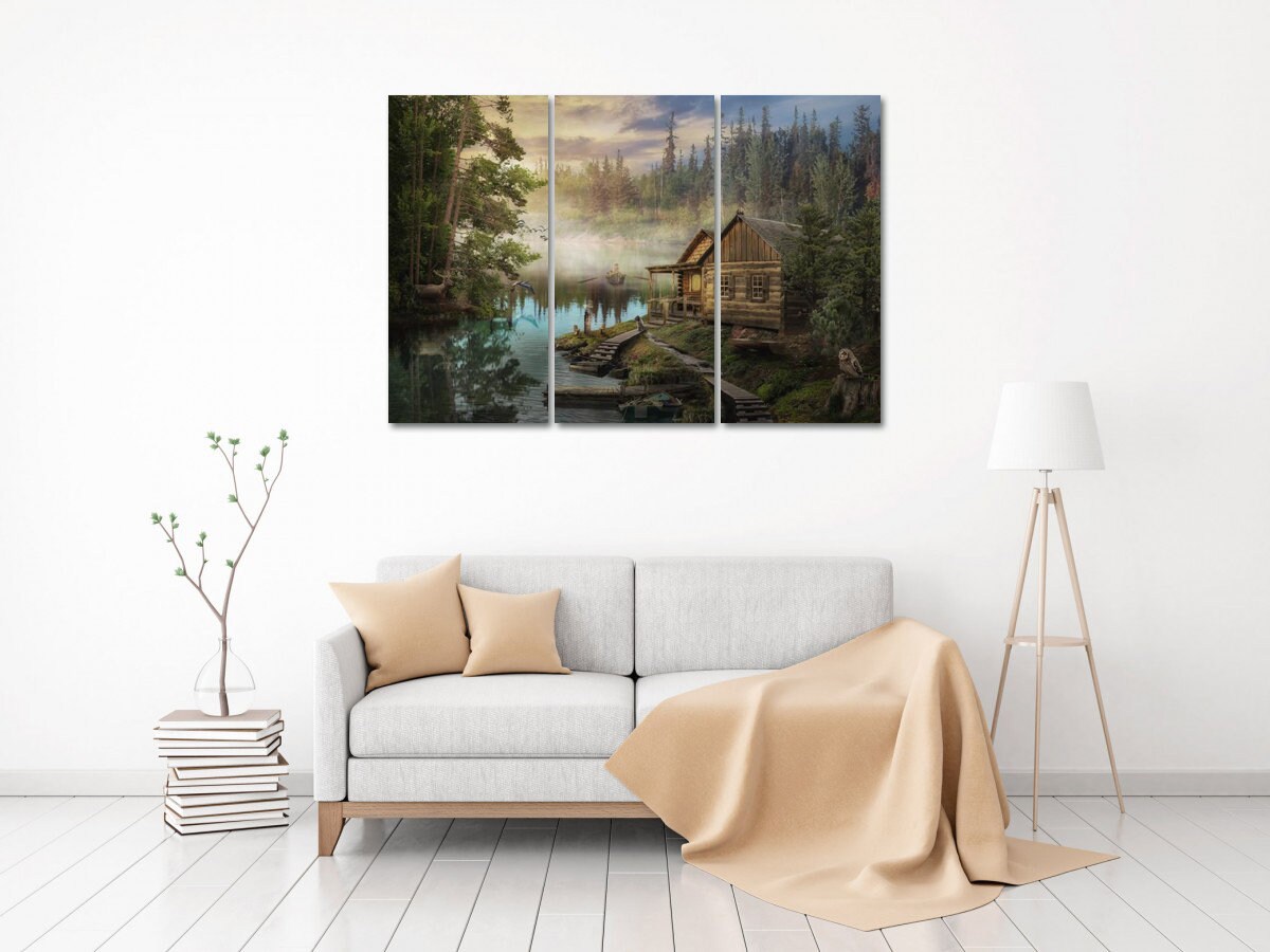 Cabin in the wood wall art canvas set rustic cabin decor Etsy