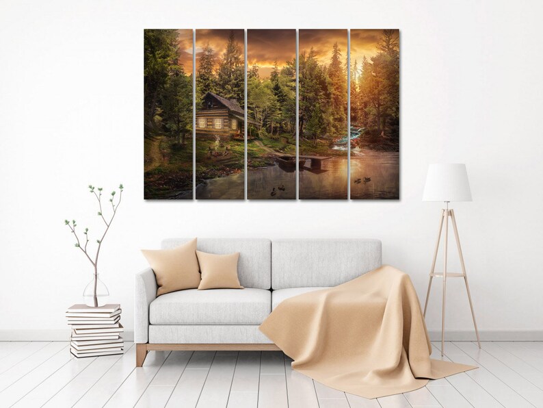 Mountain wood art cabin wall decor cabin in the woods lake Etsy