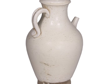 Vintage White Ceramic Wine Jar With Handle/ Vase