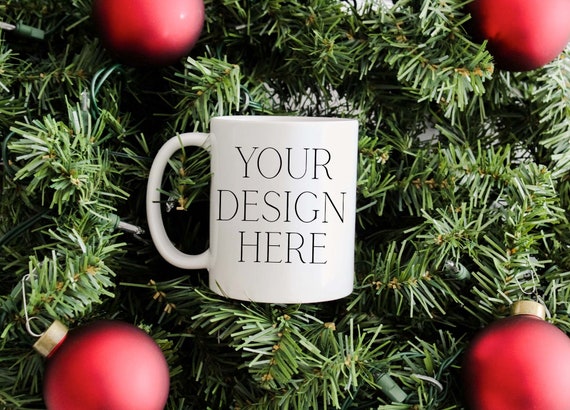 11 Oz Ornaments And Pine Christmas Mug Mockup Etsy