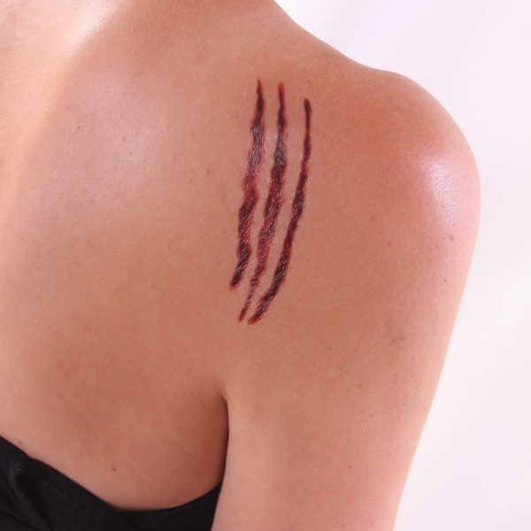 Fabulous Scary Cat Scratches Scars Temporary Tattoos. Wounds/Fake Blood & Cuts. Great for any Zombie Fancy Dress Costume (A)