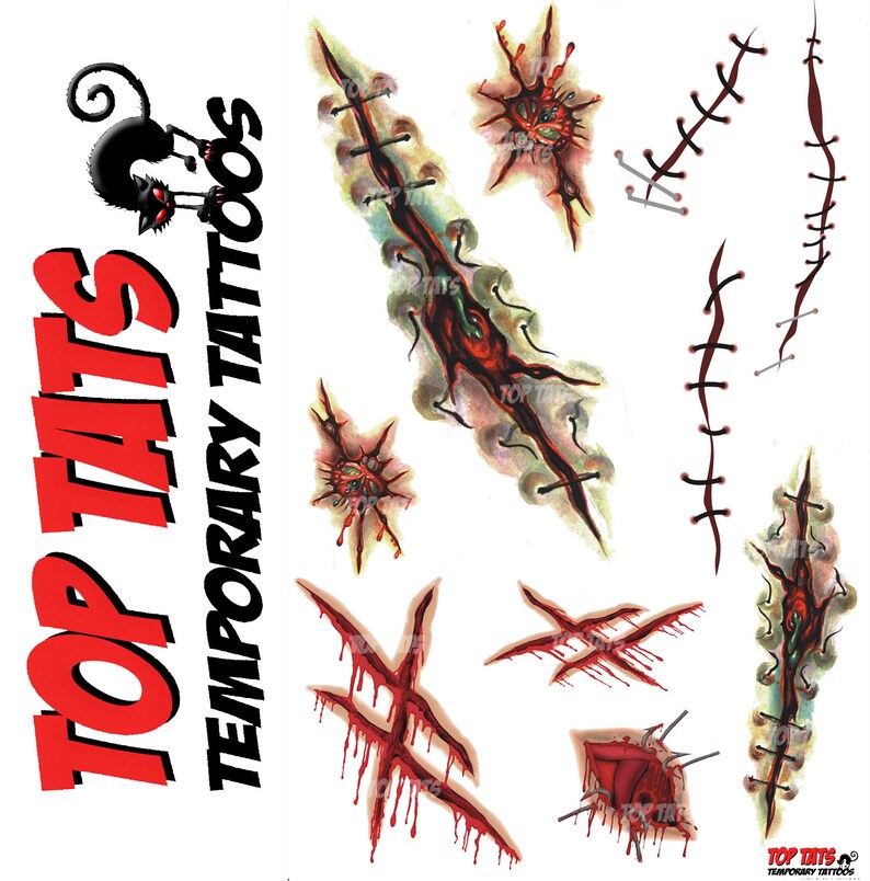 Halloween Scars C Zombie Wounds Stitches Nurse Blood Fake Etsy