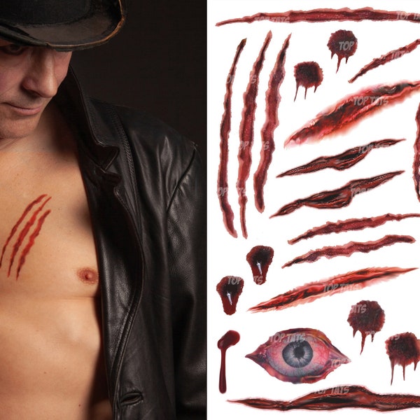 Halloween Scars (A) Cat Scratches Zombie Wounds Blood Fake Make up Cuts Dracula Fancy Dress Tattoos Costume Outfit