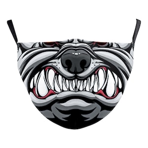 Dog Face Mask +FREE TATTOOS. Halloween Fancy Dress +PM2.5 FLITER Washable, Reusable. Scar, Wounds,Teeth Wolf
