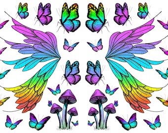 Festival Rainbow Pride Feather Wings Temporary Tattoos, Butterflies, Fun Butterfly Costume Accessories