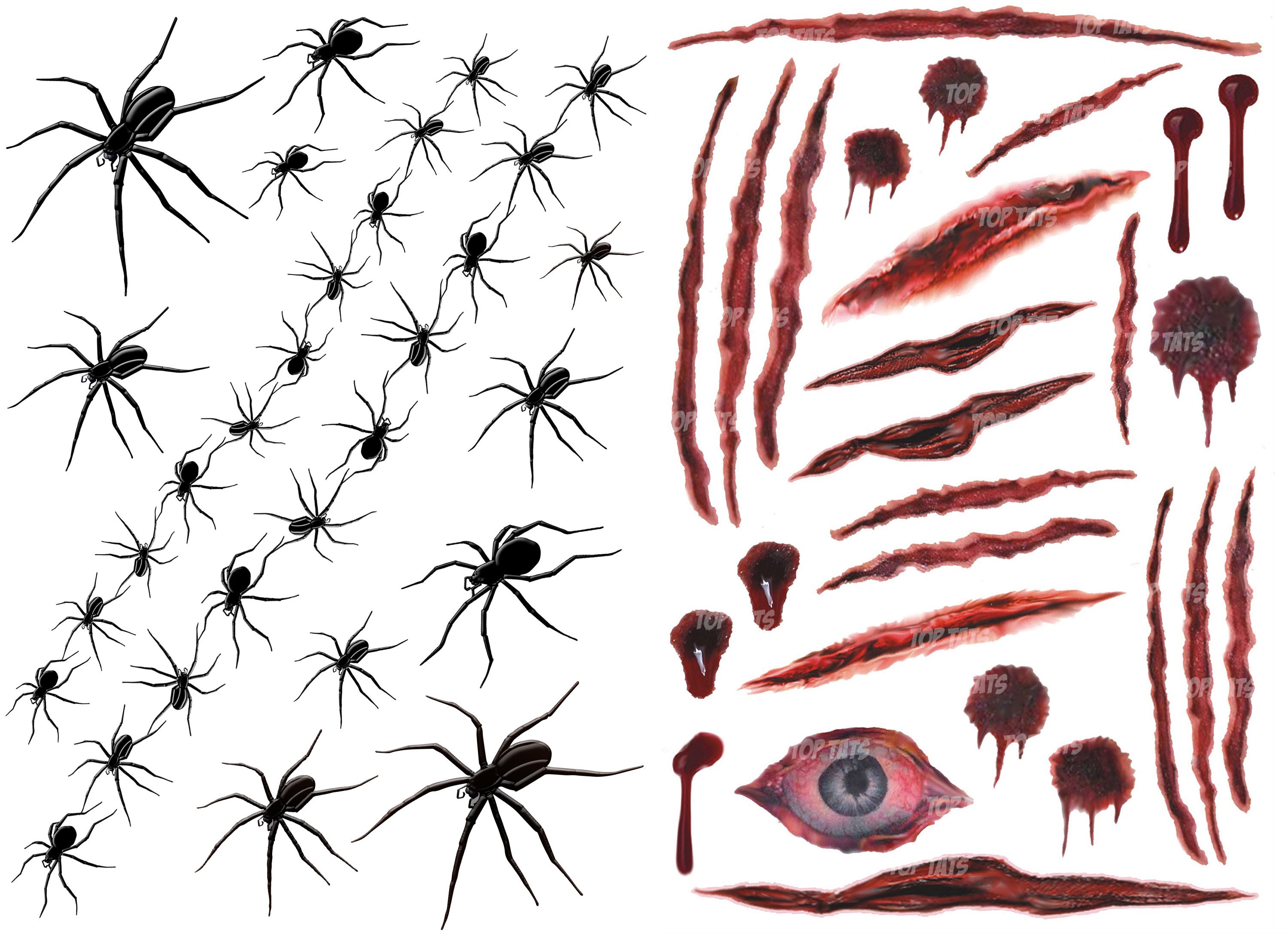 Tatuajes Temporales De Halloween 9 Hojas | Heridas Realistas, Arañas Y Sangre Falsa | Para Disfraz Zombie O Vampiro