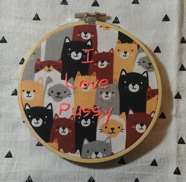 LGBTQ+ I Love Pussy...cats Hand Embroidery Wall Hanging Home Decor