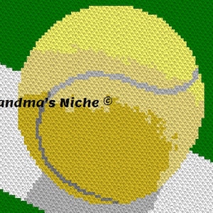 Puede incluir: Una pelota de tenis amarilla con una costura negra sobre un fondo blanco. El texto "Grandma's Niche ©" es visible en la imagen.