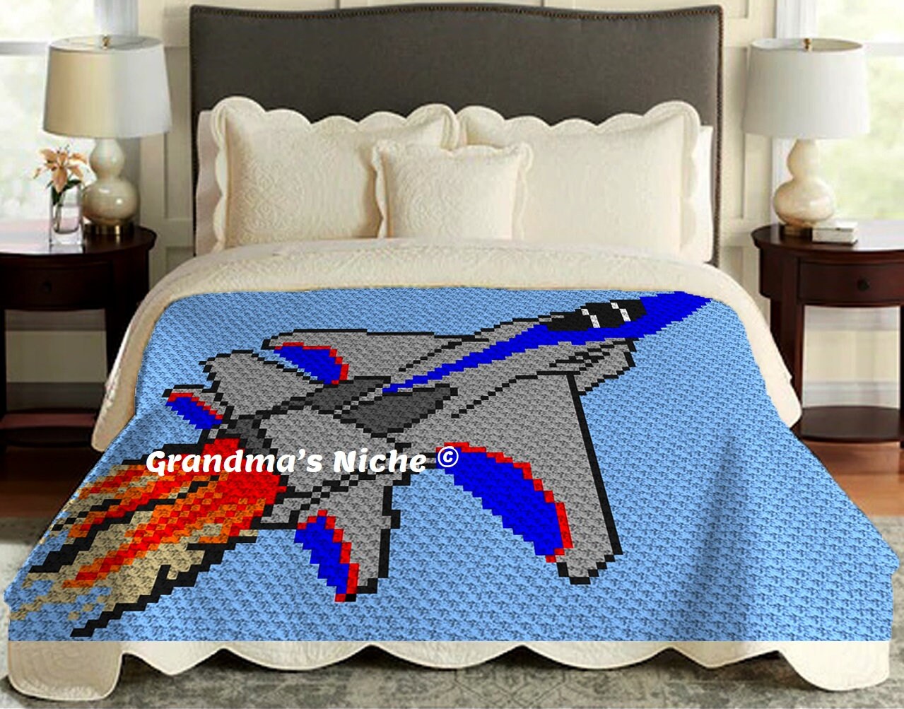 Jet Plane Crochet Blanket C2C Pattern written Etsy