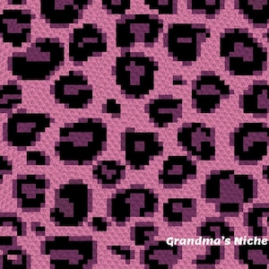 Rosa Leopard - Virkad filt C2C-mönster, "Skriftliga instruktioner", tunisisk virkning, grafisk effekt, korsstygn, stickning, låsvirke, etc.