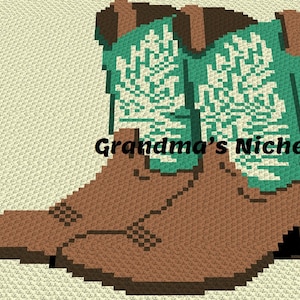 Cowboy Boot Design - Crochet Blanket Pattern, C2C, tunesische häkeln, Graphghan, Kreuzstich, Stricken, Riegelhaken, Ecke 2 Ecke
