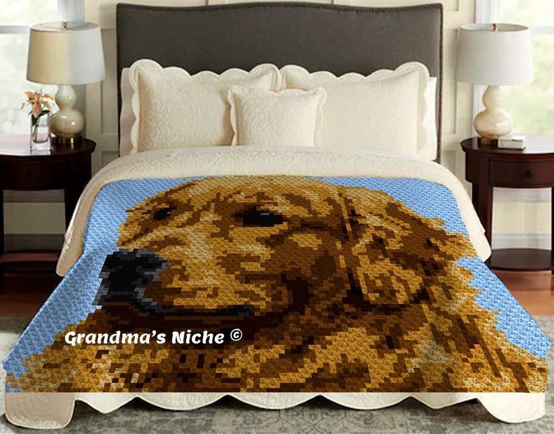 Golden Retriever Crochet Blanket C2C Pattern written Etsy Israel