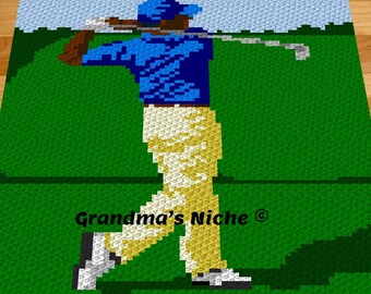 Male Golfer - Crochet Blanket C2C Pattern, “Written instructions”, Tunisian crochet, Graphghan, Cross Stitch, Knitting, latch hook, etc.