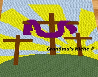 Three Crosses - Crochet Blanket C2C Pattern, “Written instructions”, Tunisian crochet, Graphghan, Cross Stitch, Knitting, latch hook, etc.