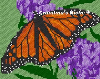 Papillon monarque - Modèle C2C de couverture au crochet, instructions écrites, crochet tunisien, Graphghan, point de croix, tricot, crochet à loquet, etc.