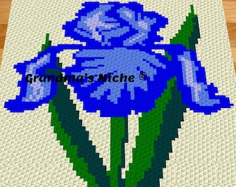 Blue Iris - Crochet Blanket C2C Pattern, “Written instructions”, Tunisian crochet, Graphghan, Cross Stitch, Knitting, latch hook, etc.