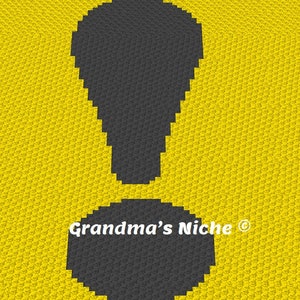 May include: A yellow crochet square with a black exclamation point and the text "Grandma's Niche" in black.