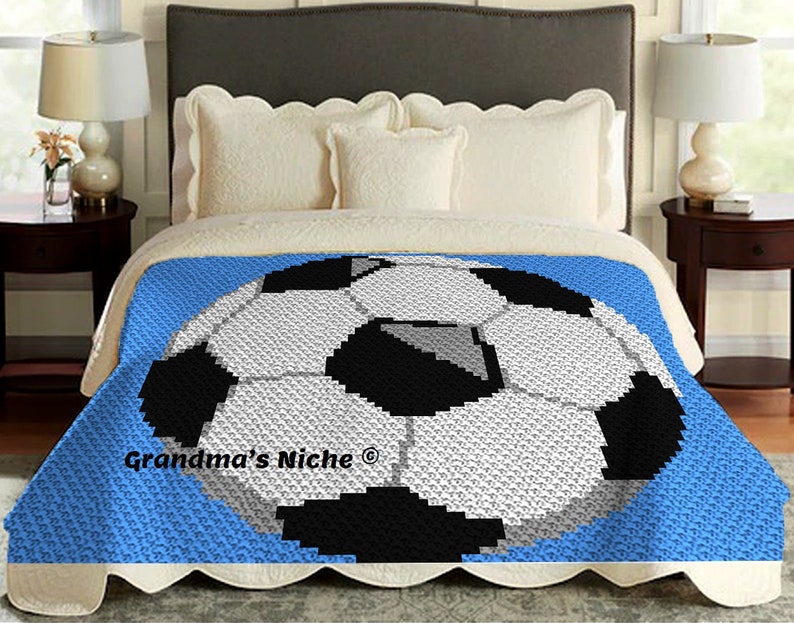 Soccer Ball Crochet Blanket C2C Pattern, written Instructions, Tunisian