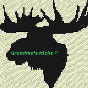 May include: Black silhouette of a moose head with large antlers against a cream background. The text "Grandma's Niche ©" is in green below the moose.