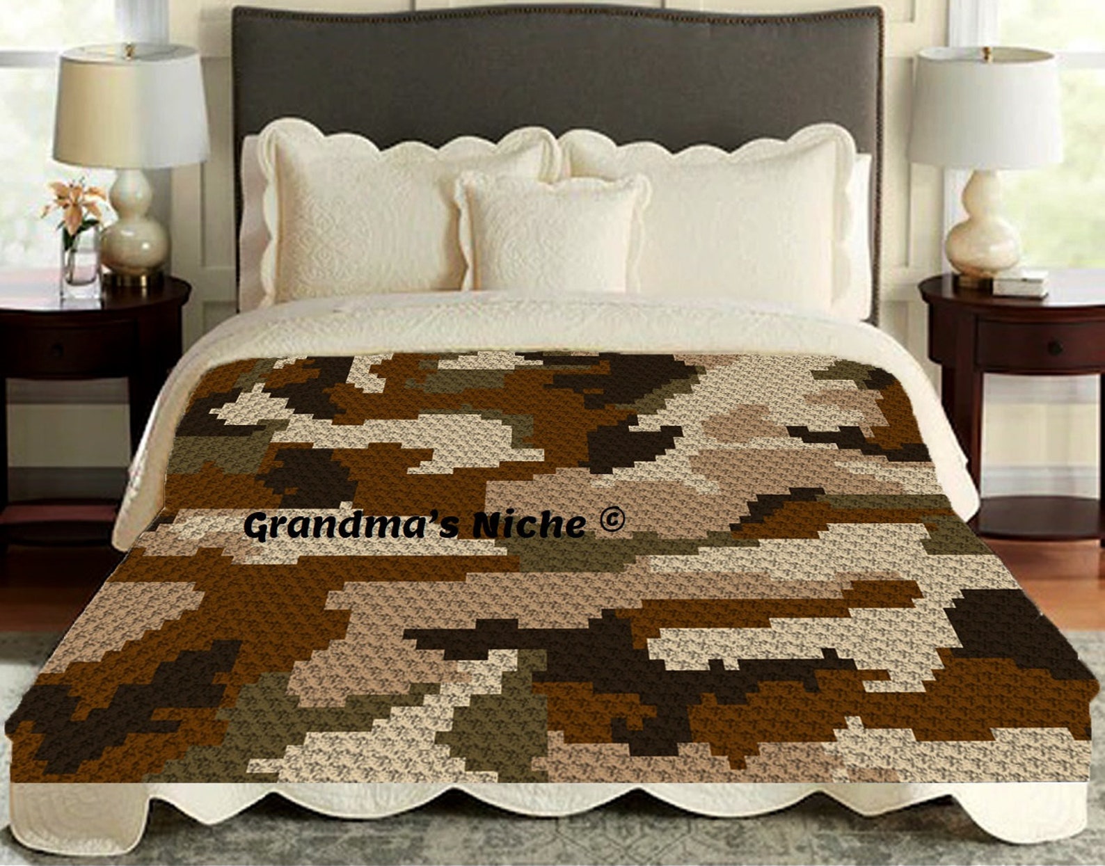 Brown Camouflage Crochet Blanket C2C Pattern Written Etsy